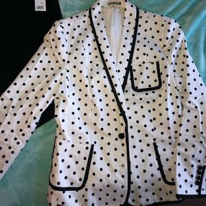 Beautiful and fun white and black polka dot blazer